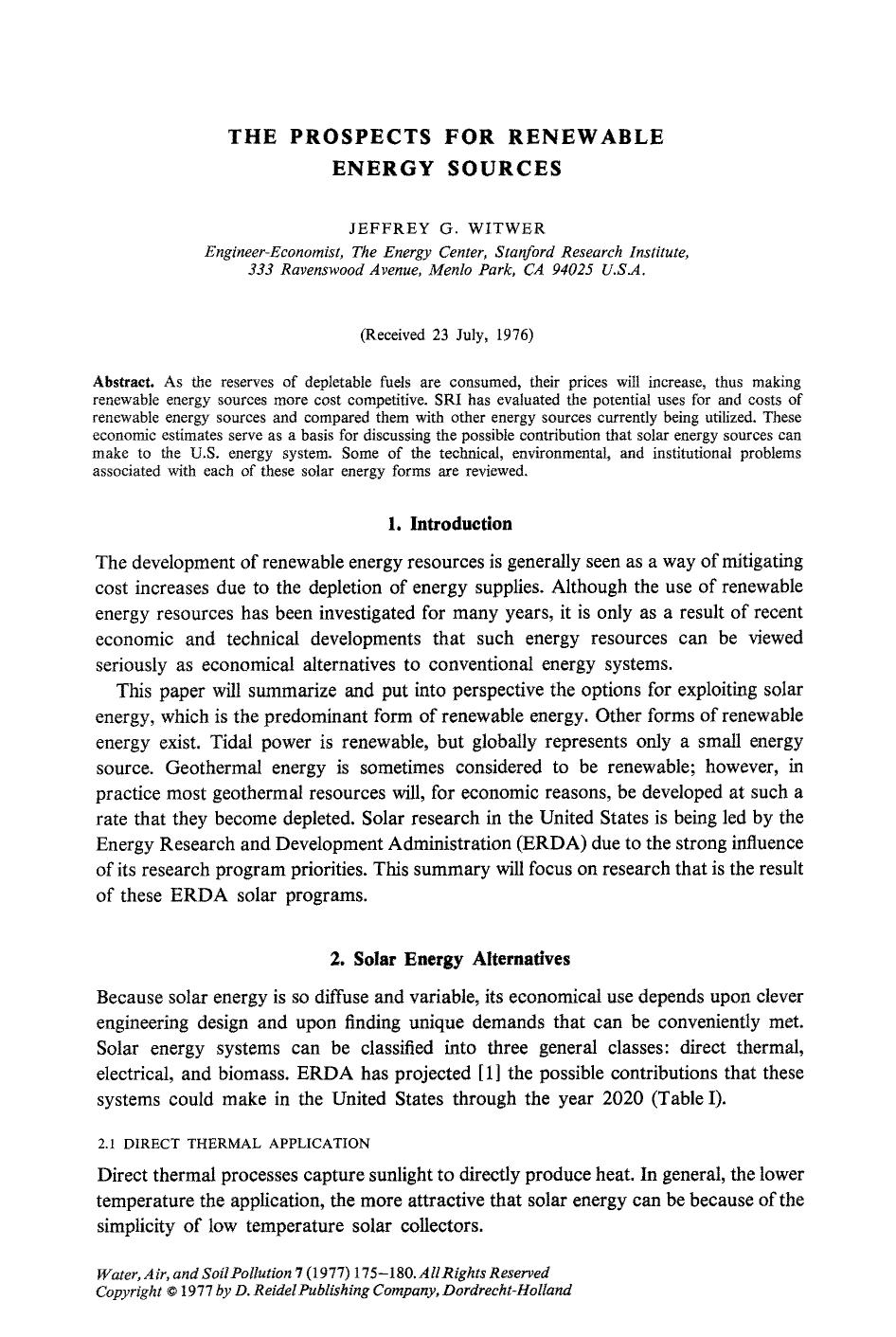 The prospects for renewable energy sources by Unknown