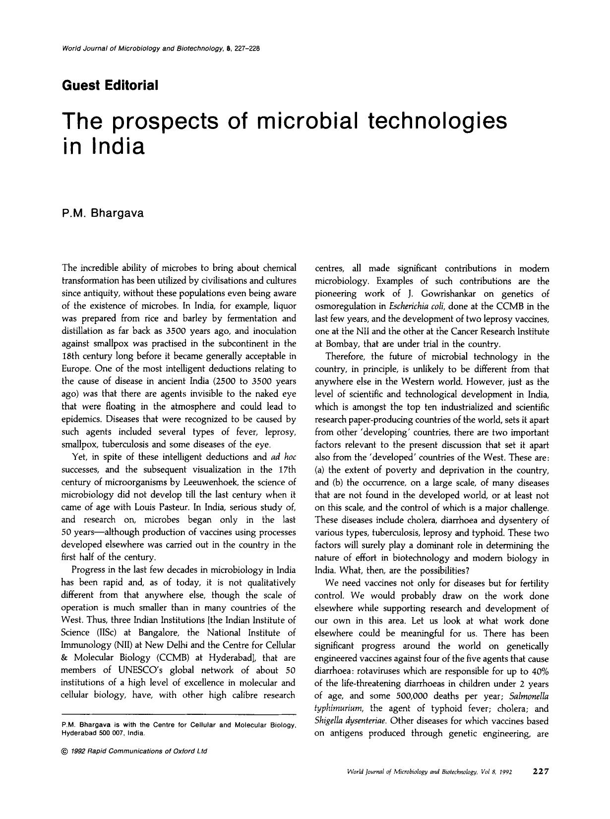 The prospects of microbial technologies in India by Unknown