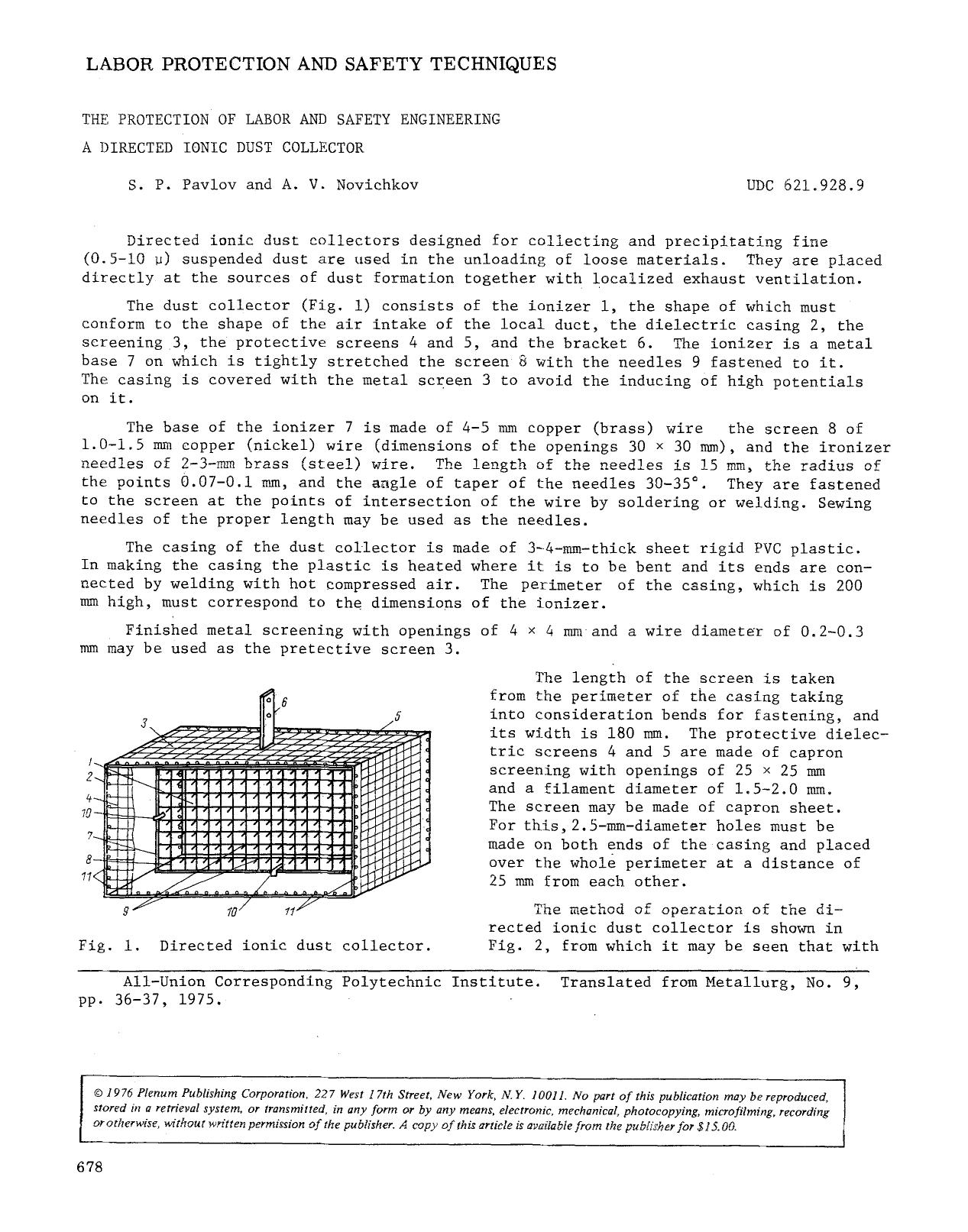 The protection of labor and safety engineering a directed ionic dust collector by Unknown