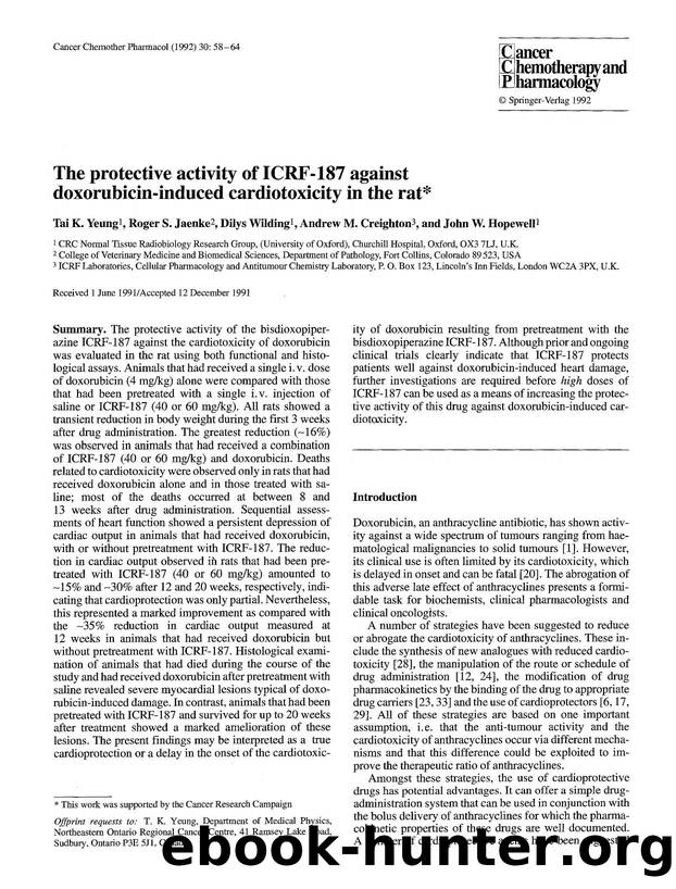 The protective activity of ICRF-187 against doxorubicin-induced cardiotoxicity in the rat by Unknown