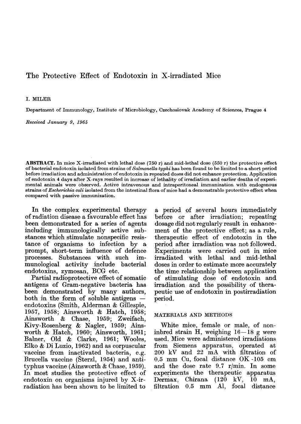 The protective effect of endotoxin in X-irradiated mice by Unknown