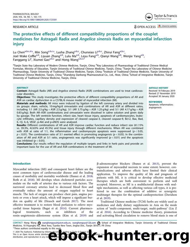 The protective effects of different compatibility proportions of the couplet medicines for Astragali Radix and Angelica sinensis Radix on myocardial infarction injury by unknow