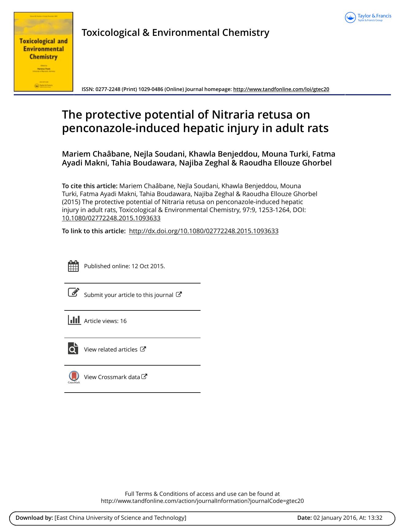 The protective potential of Nitraria retusa on penconazole-induced hepatic injury in adult rats by Mariem Chaâbane