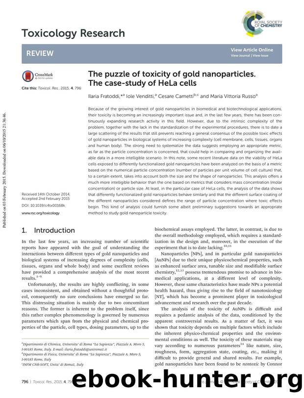 The puzzle of toxicity of gold nanoparticles. The case-study of HeLa cells by Ilaria Fratoddi Iole Venditti Cesare Cametti Maria Vittoria Russo