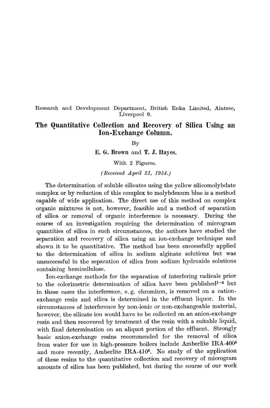 The quantitative collection and recovery of silica using an ion-exchange column by Unknown