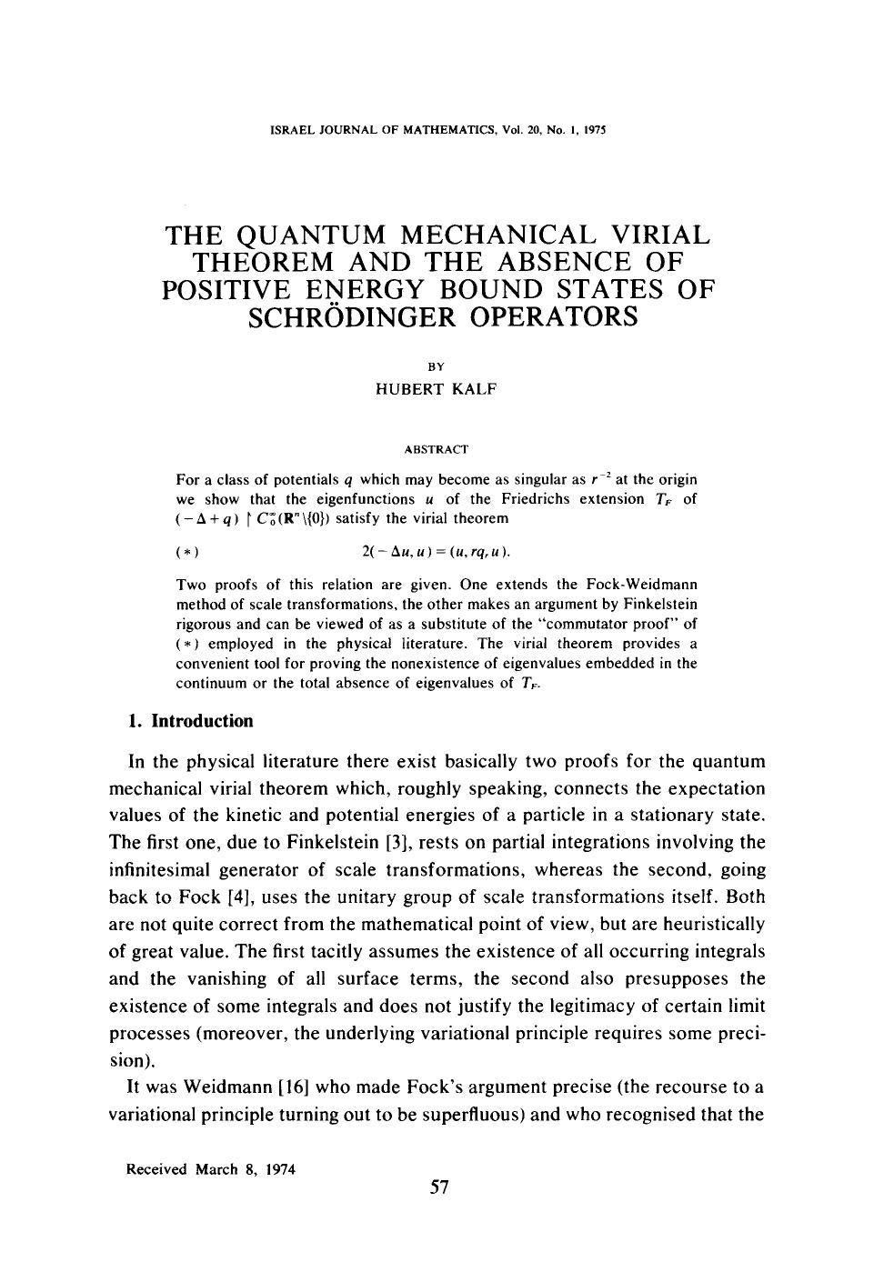 The quantum mechanical virial theorem and the absence of positive energy bound states of Schrödinger operators by Unknown
