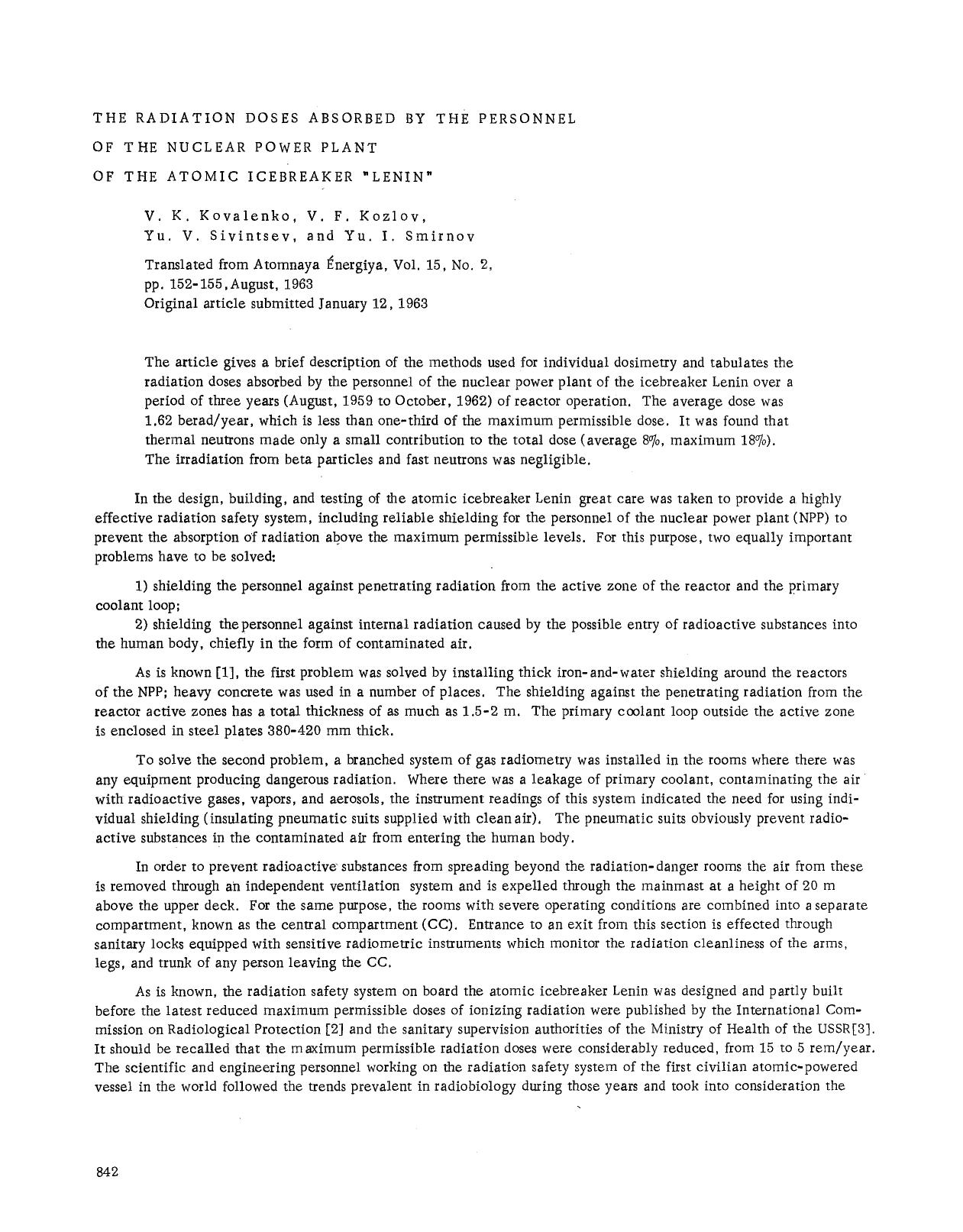 The radiation doses absorbed by the personnel of the nuclear power plant of the atomic icebreaker &#x201C;lenin&#x201D; by Unknown
