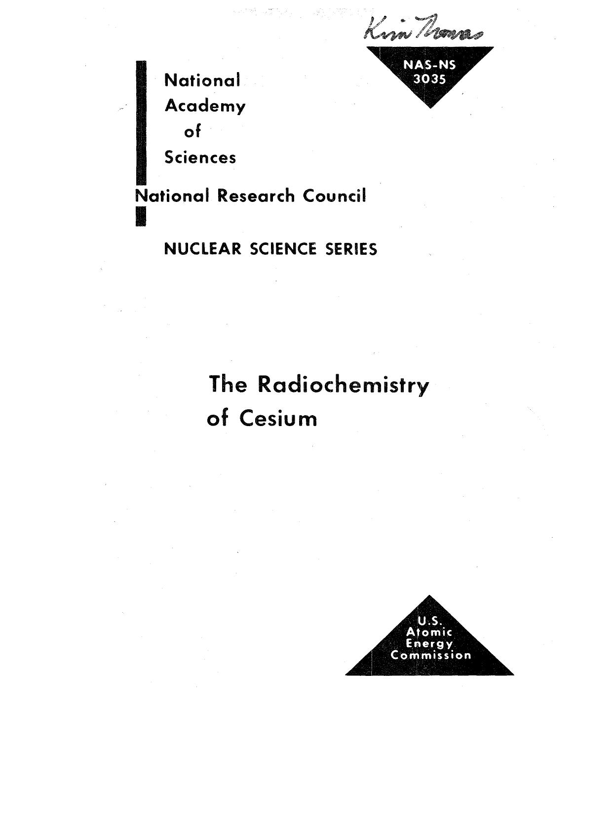 The radiochemistry of cesium by H L Finston; M T Kinsley; National Research Council (U.S.)