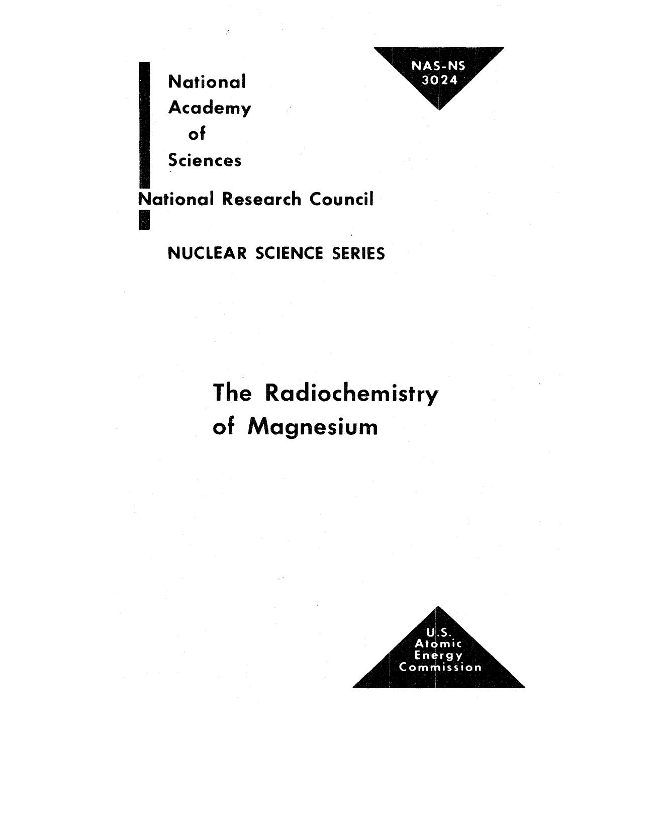 The radiochemistry of magnesium by A W Fairhall; National Research Council (U.S.)