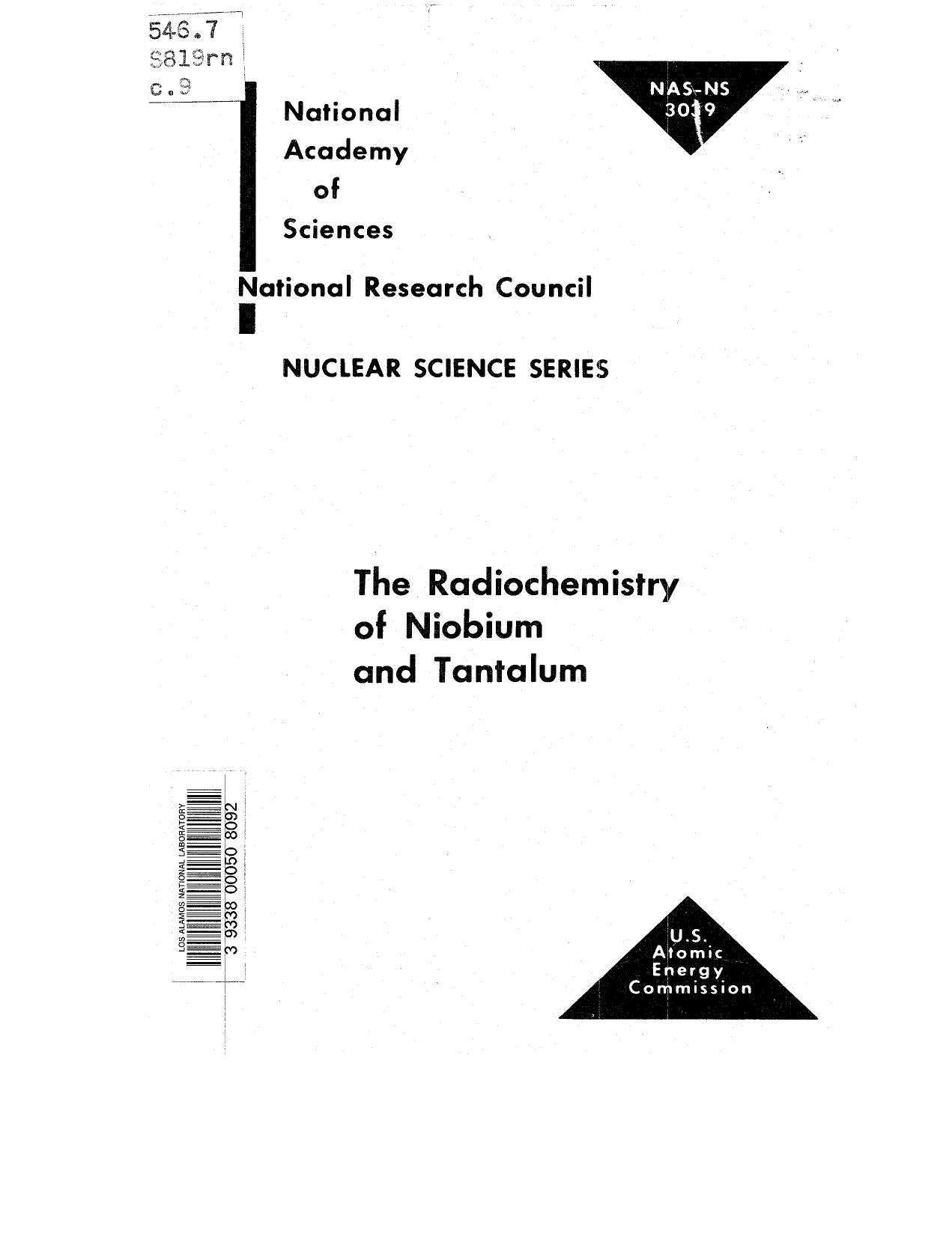 The radiochemistry of niobium and tantalum by Ellis P Steinberg; National Research Council (U.S.)