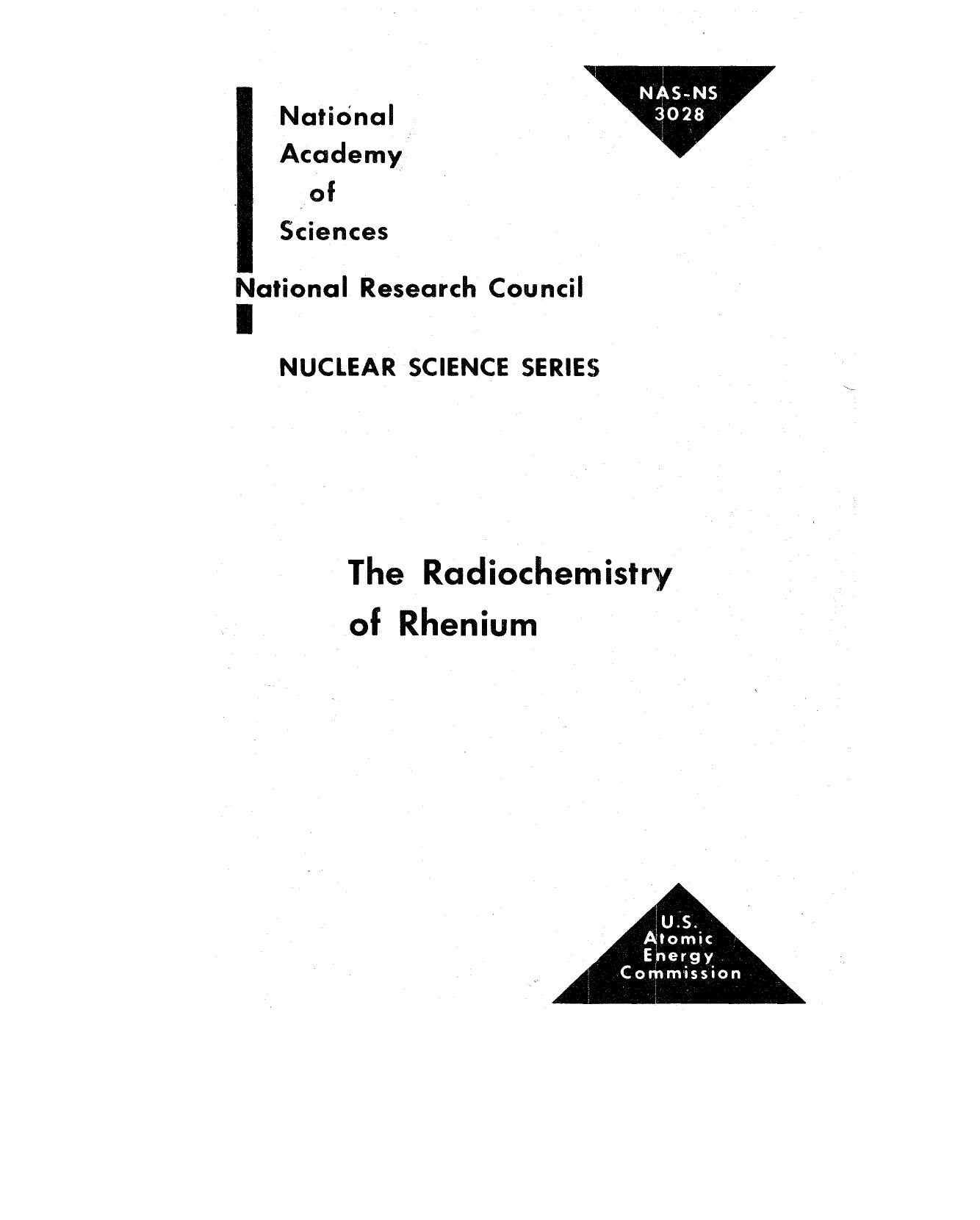 The radiochemistry of rhenium by G W Leddicotte; National Research Council (U.S.)