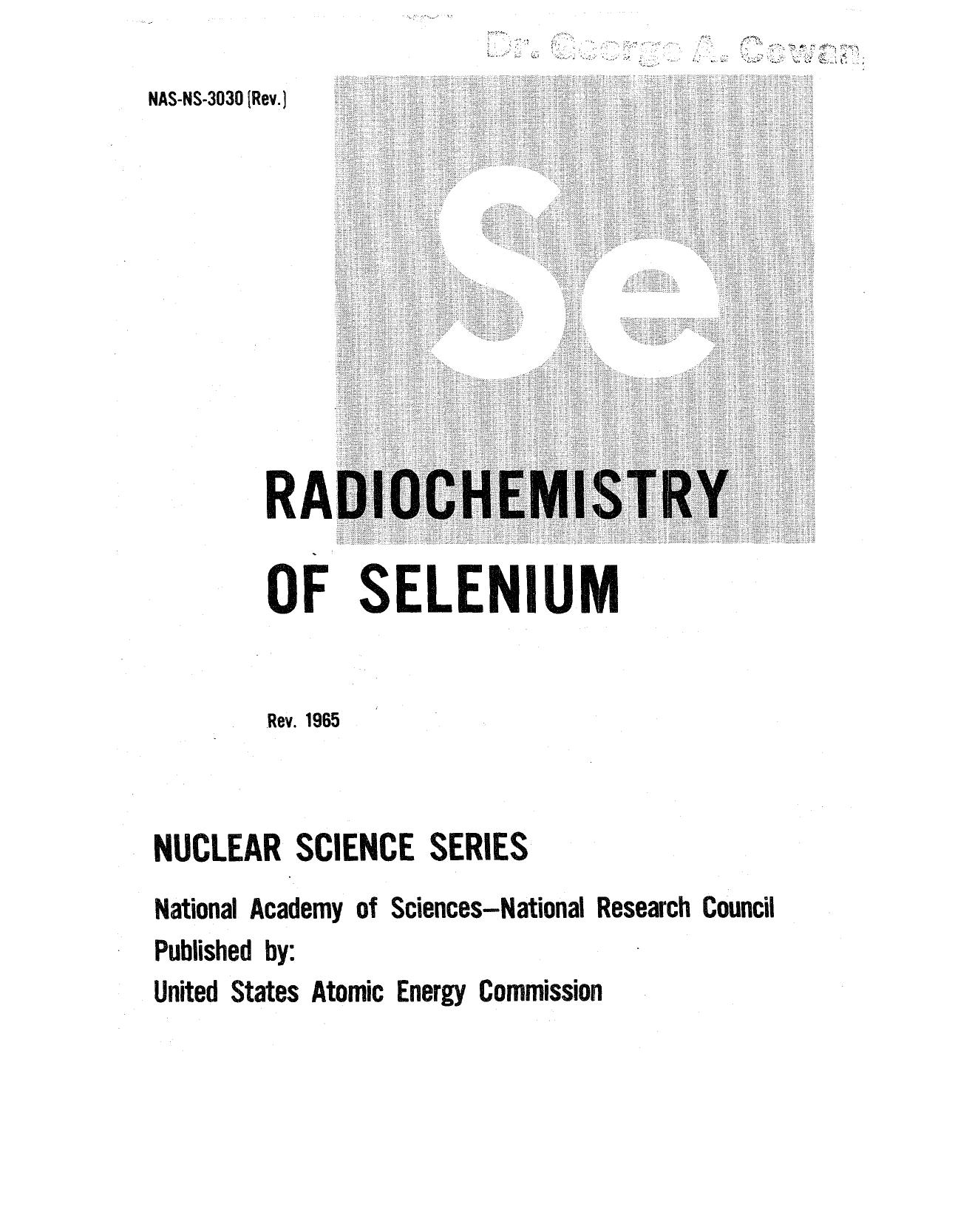 The radiochemistry of selenium by G W Leddicotte; National Research Council (U.S.)