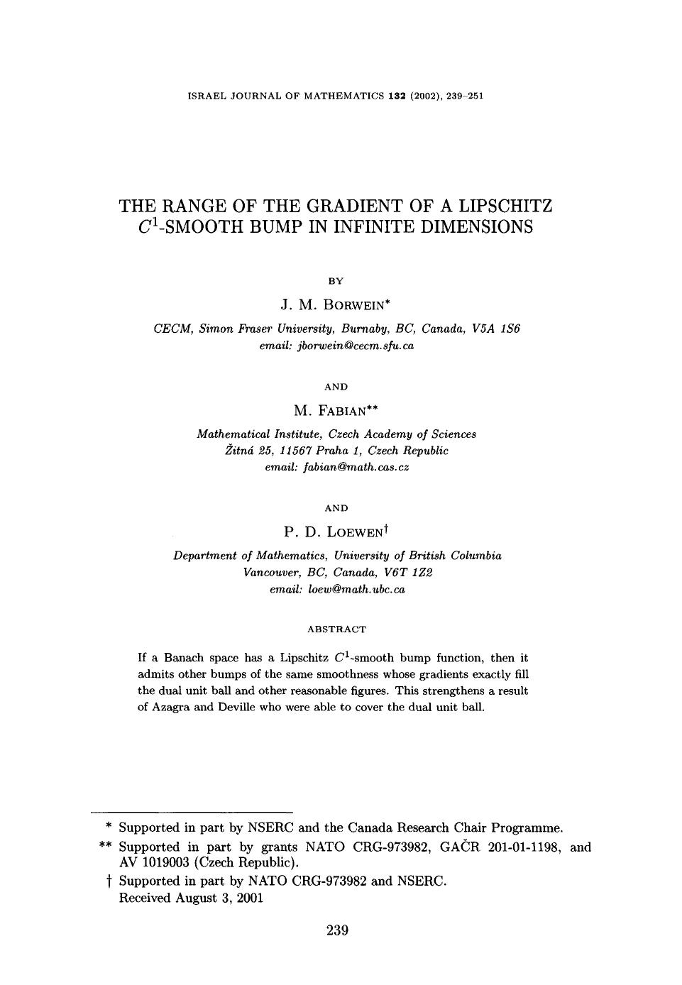 The range of the gradient of a Lipschitz <Emphasis Type="Italic">C <Emphasis> <Superscript>1 <Superscript>-smooth bump in infinite dimensions by Unknown