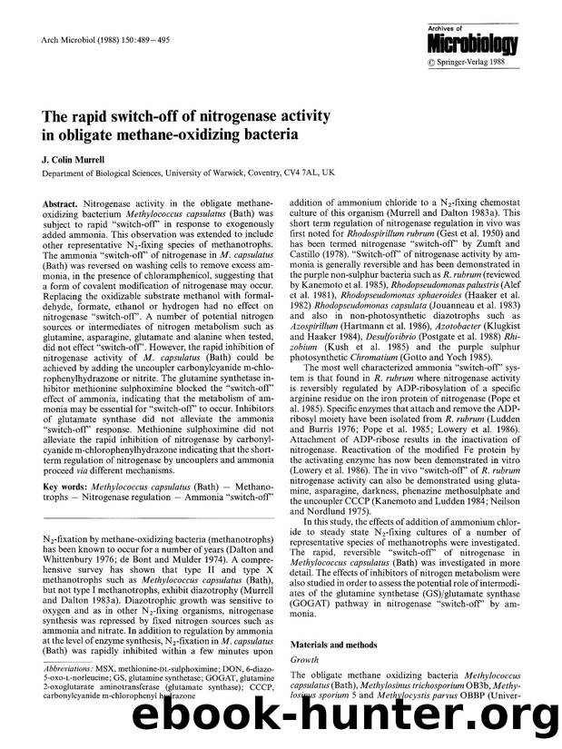 The rapid switch-off of nitrogenase activity in obligate methane-oxidizing bacteria by Unknown