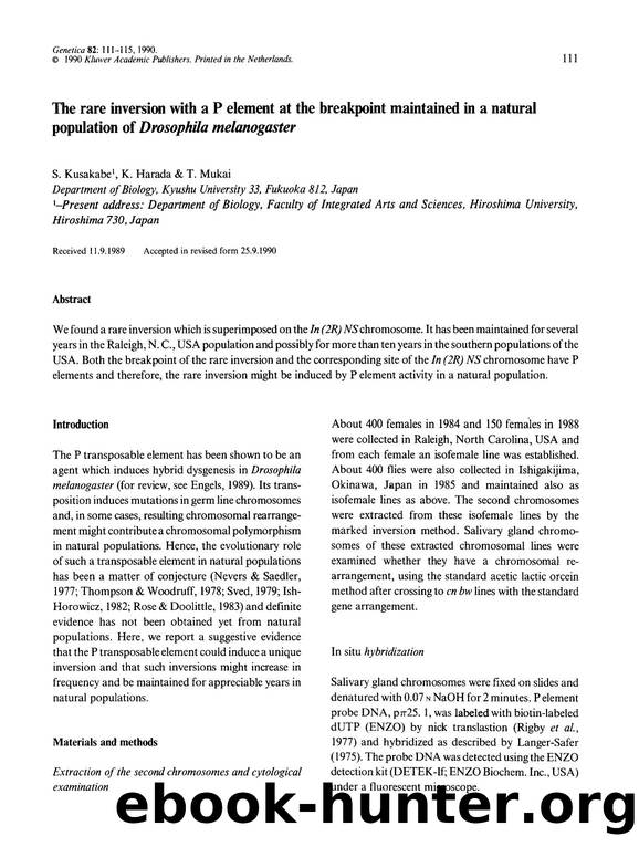 The rare inversion with a P element at the breakpoint maintained in a natural population of <Emphasis Type="Italic">Drosophila melanogaster<Emphasis> by Unknown