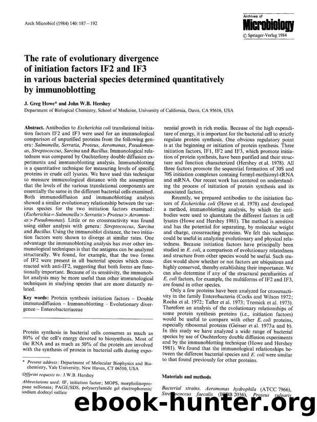 The rate of evolutionary divergence of initiation factors IF2 and IF3 in various bacterial species determined quantitatively by immunoblotting by Unknown