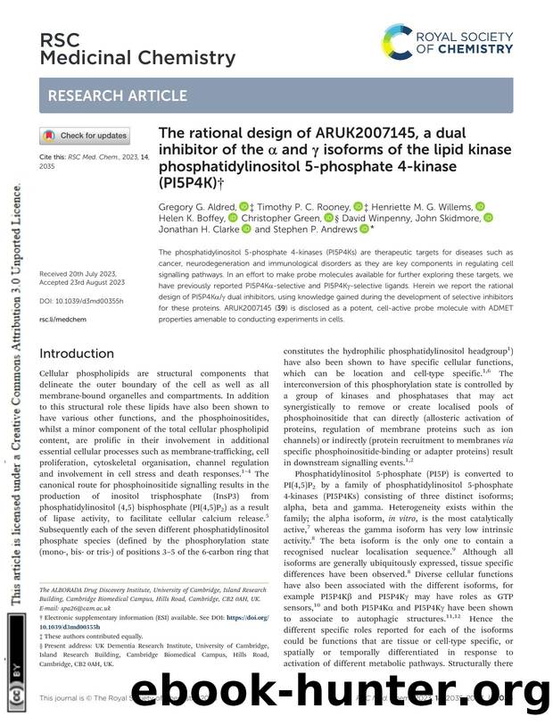 The rational design of ARUK2007145, a dual inhibitor of the Î± and Î³ isoforms of the lipid kinase phosphatidylinositol 5-phosphate 4-kinase (PI5P4K) by unknow