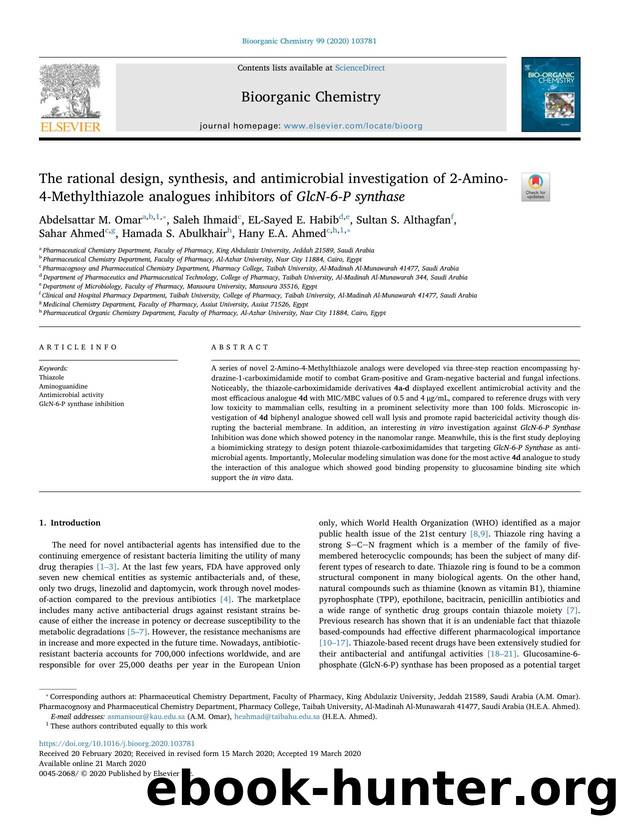 The rational design, synthesis, and antimicrobial investigation of 2-Amino-4-Methylthiazole analogues inhibitors of GlcN-6-P synthase by unknow