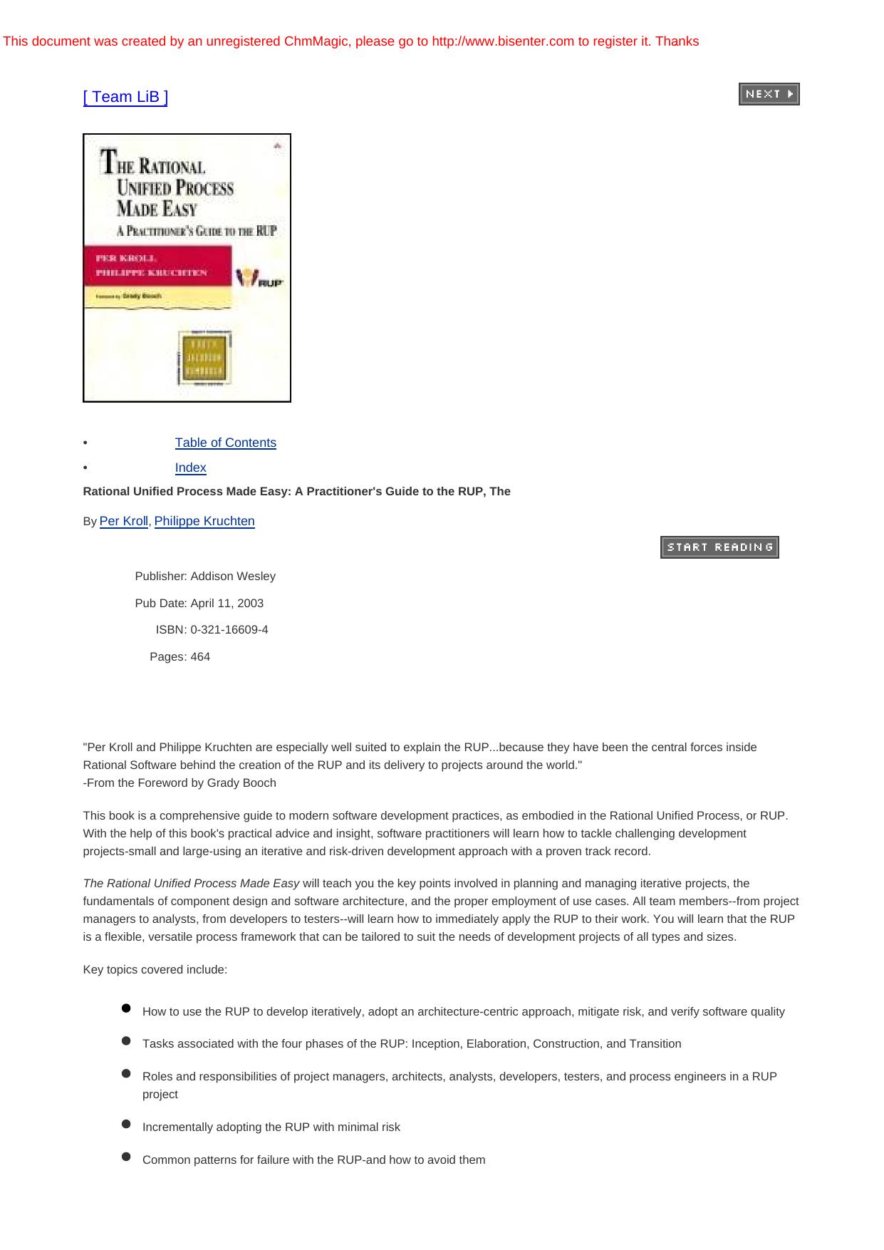 The rational unified process made easy : a practitioner's guide to the RUP by Per Kroll; Philippe Kruchten