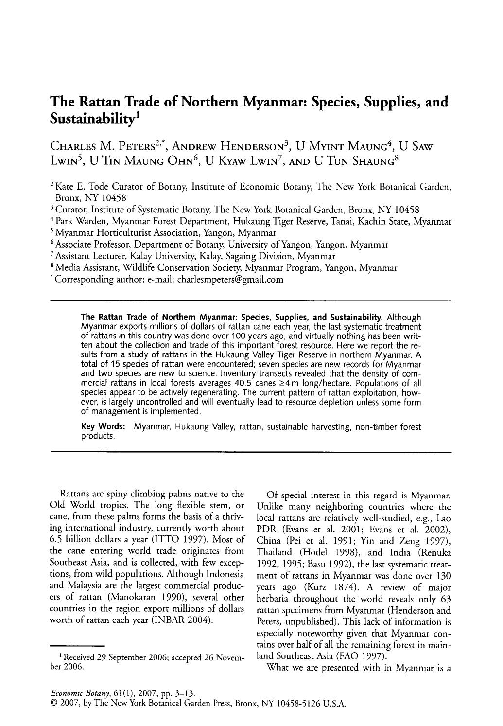 The rattan trade of Northern Myanmar: Species, supplies, and sustainability by Unknown