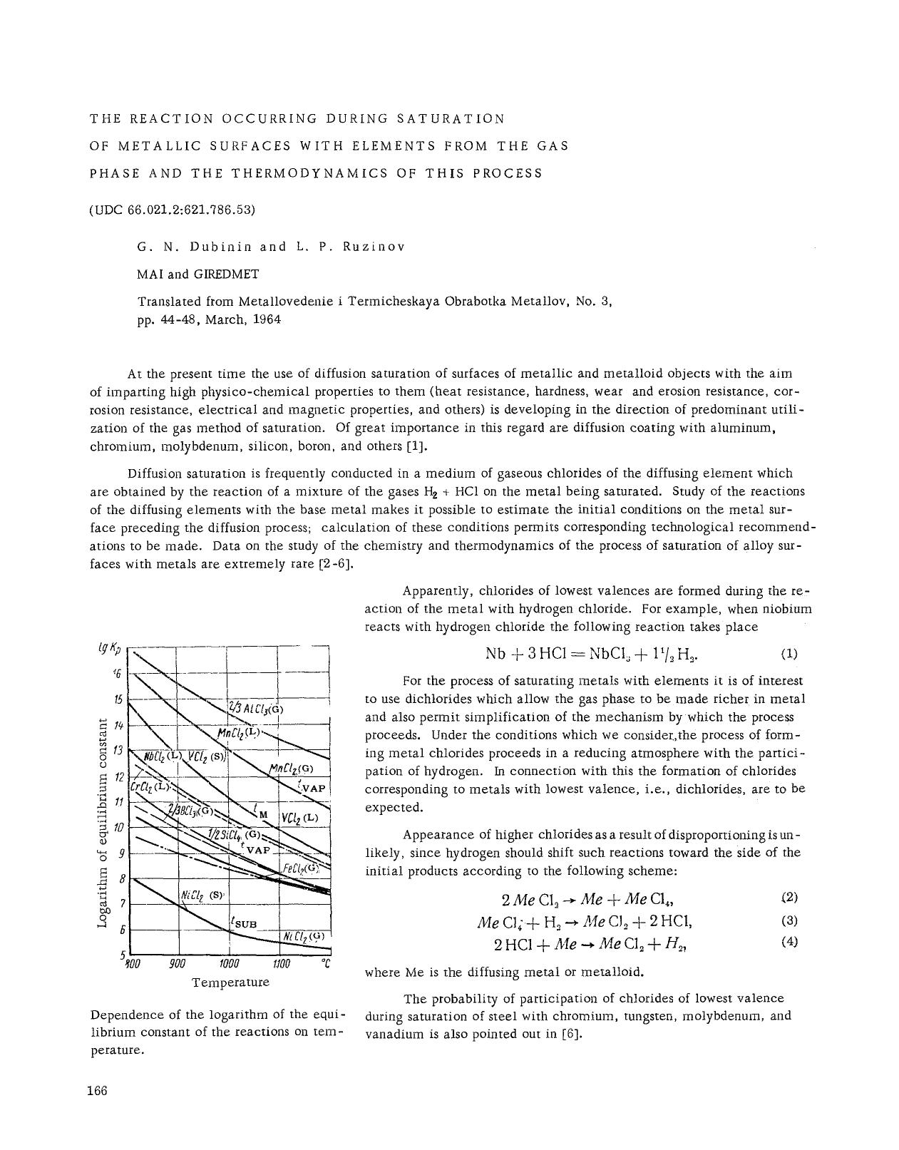 The reaction occurring during saturation of metallic surfaces with elements from the gas phase and the thermodynamics of this process by Unknown