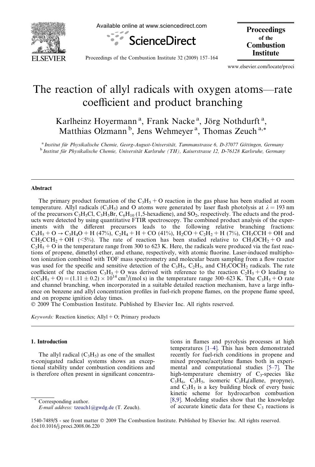 The reaction of allyl radicals with oxygen atomsârate coefficient and product branching by Karlheinz Hoyermann; Frank Nacke; Jörg Nothdurft; Matthias Olzmann; Jens Wehmeyer; Thomas Zeuch