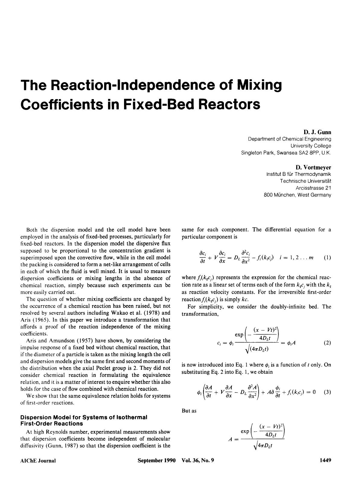 The reaction-independence of mixing coefficients in fixed-bed reactors by Unknown