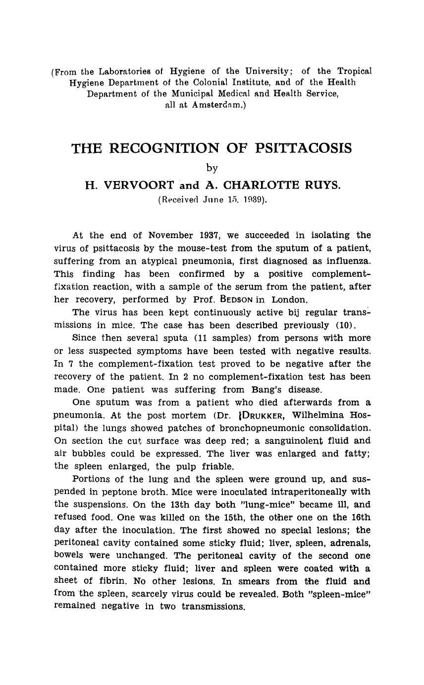 The recognition of psittacosis by Unknown