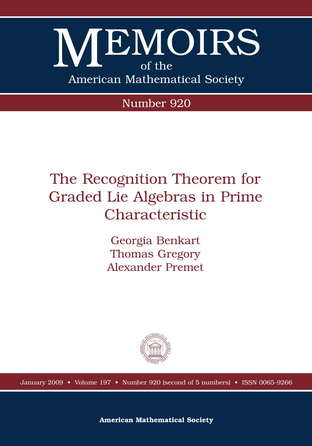 The recognition theorem for graded Lie algebras in prime characteristic by Georgia Benkart Thomas Gregory Alexander Premet