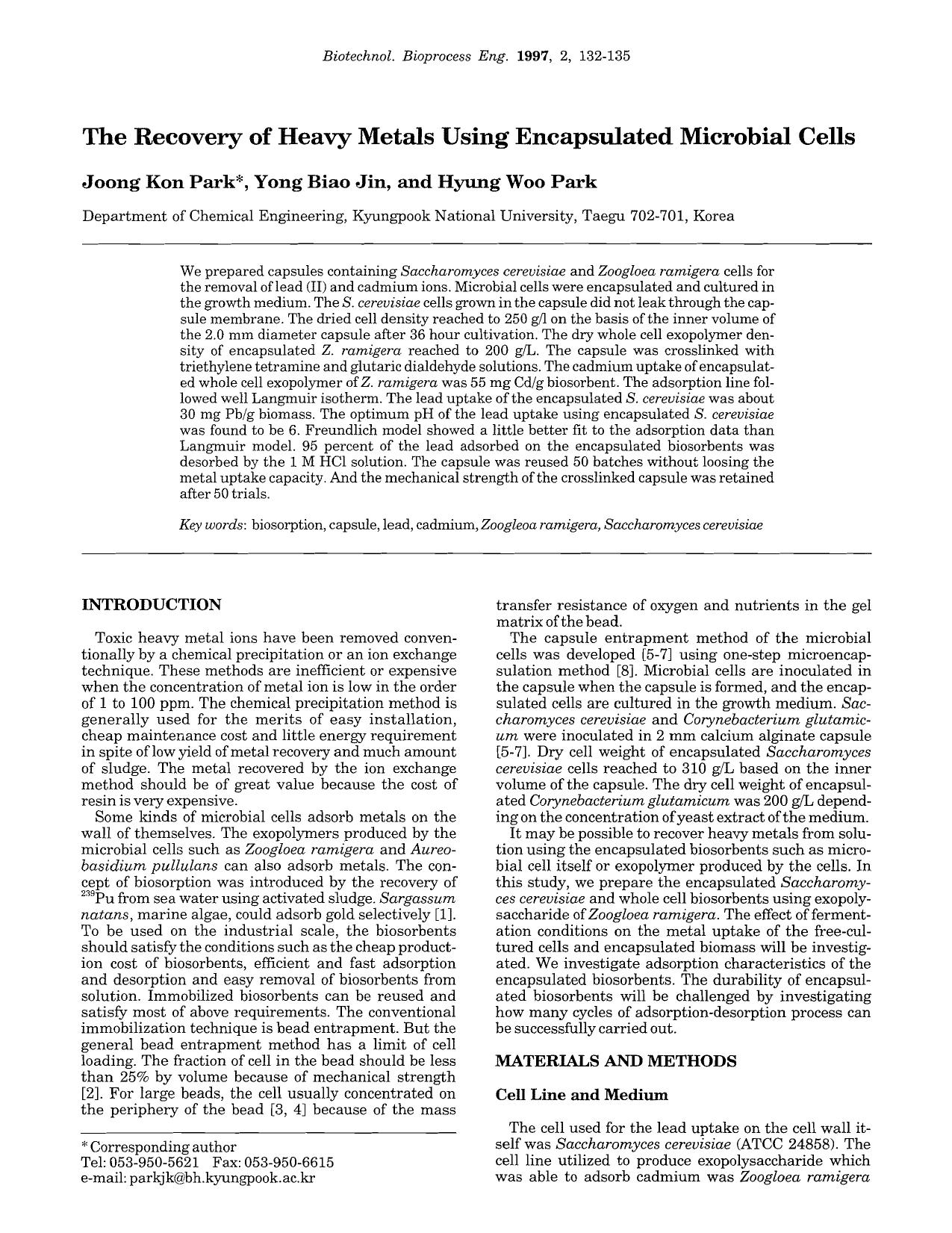 The recovery of heavy metals using encapsulated microbial cells by Unknown