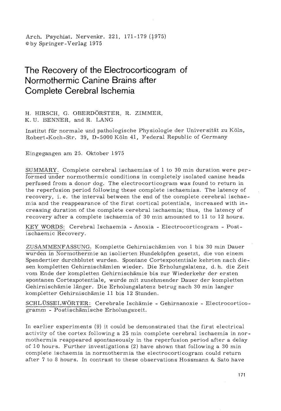 The recovery of the electrocorticogram of normothermic canine brains after complete cerebral ischemia by Unknown