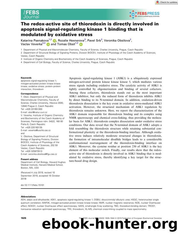 The redoxâactive site of thioredoxin is directly involved in apoptosis signalâregulating kinase 1 binding that is modulated by oxidative stress by Unknown