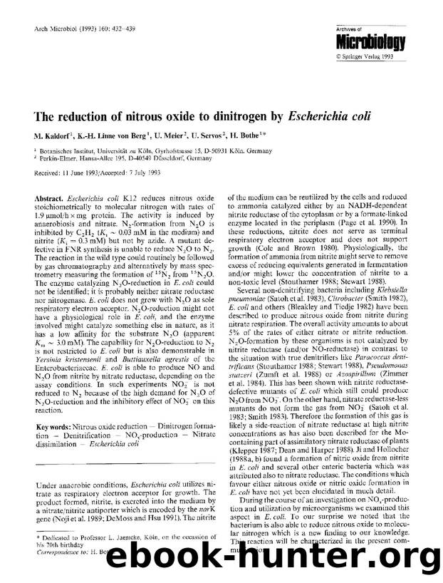 The reduction of nitrous oxide to dinitrogen by <Emphasis Type="Italic">Escherichia coli<Emphasis> by Unknown