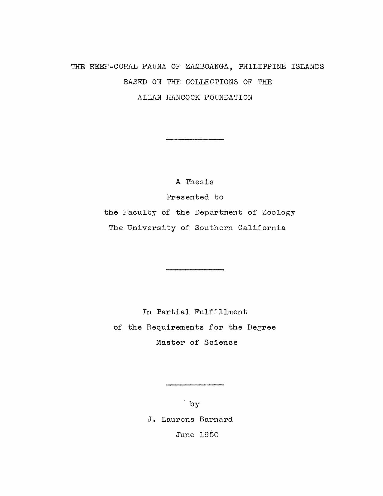 The reef-coral fauna of Zamboanga, Philippine Islands based on the collections of the Allan Hancock Foundation by Barnard J. Laurens