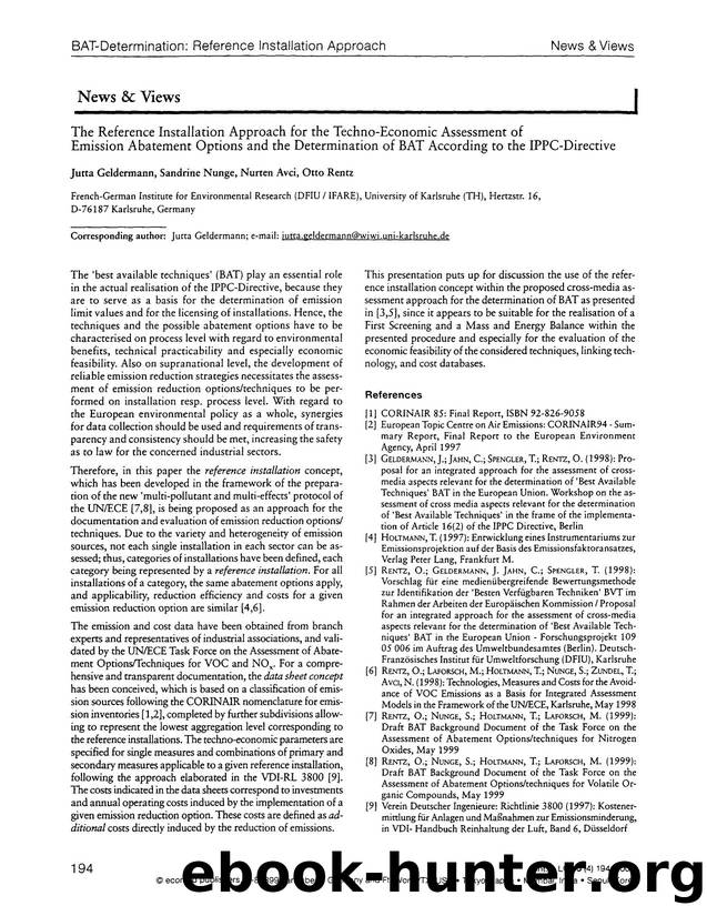 The reference installation approach for the techno-economic assessment of emission abatement options and the determination of bat according to the IPPC-directive by Unknown