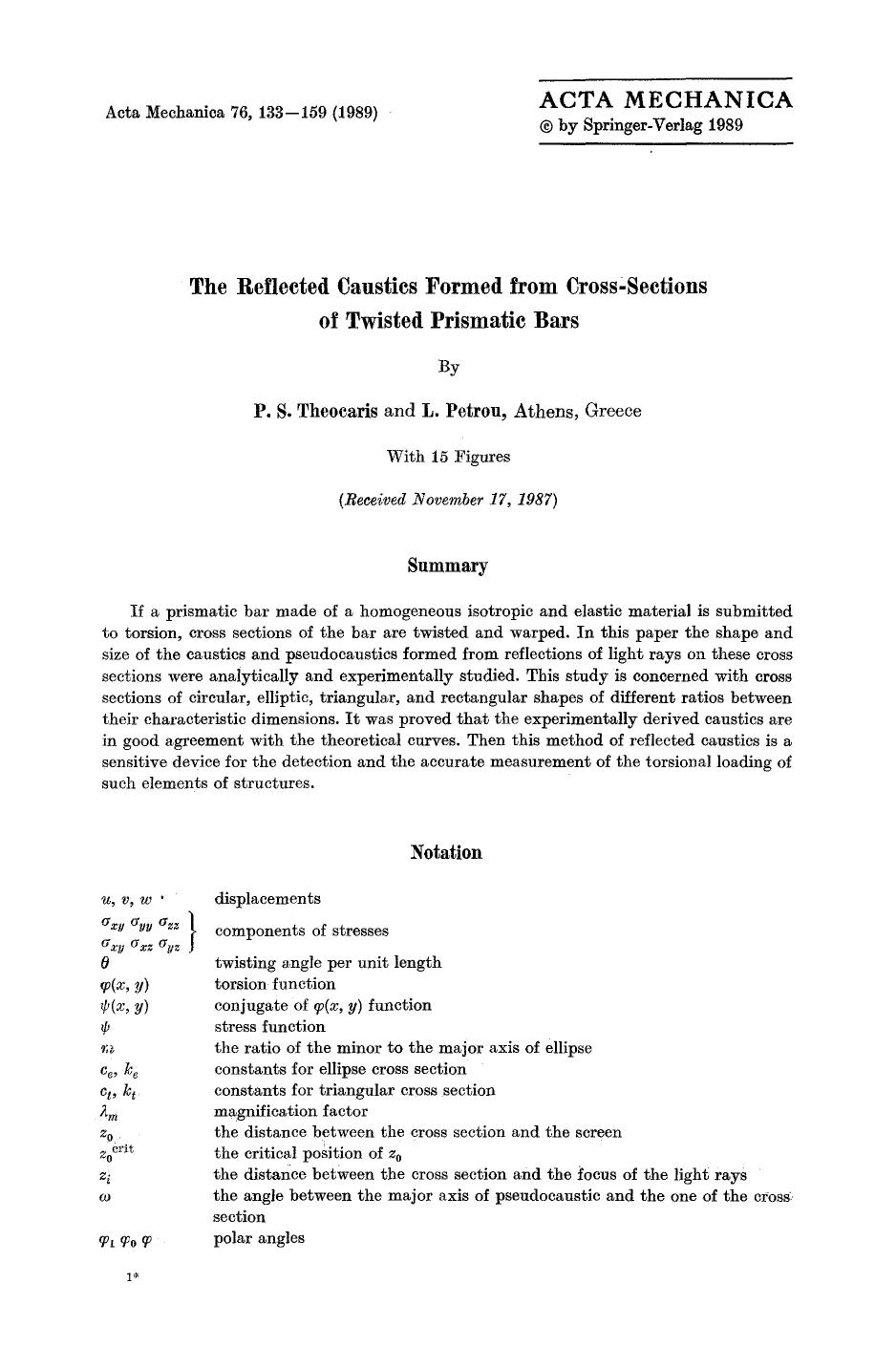 The reflected caustics formed from cross-sections of twisted prismatic bars by Unknown