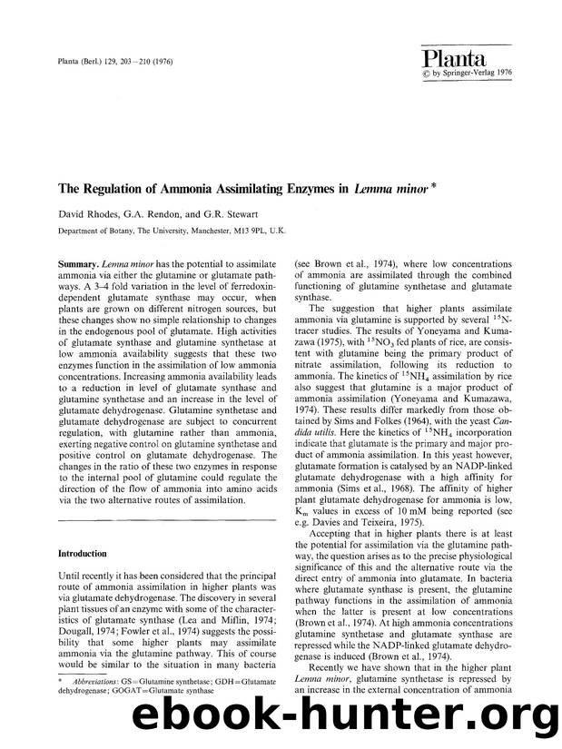 The regulation of ammonia assimilating enzymes in <Emphasis Type="Italic">Lemma minor<Emphasis> by Unknown