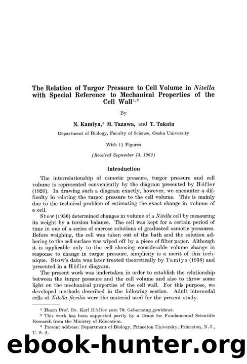 The relation of turgor pressure to cell volume in <Emphasis Type="Italic">Nitella <Emphasis> with special reference to mechanical properties of the cell wall by Unknown