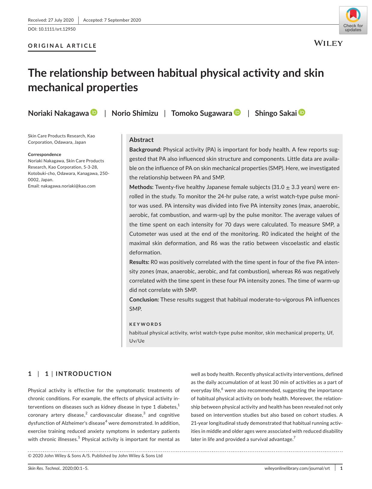 The relationship between habitual physical activity and skin mechanical properties by Unknown