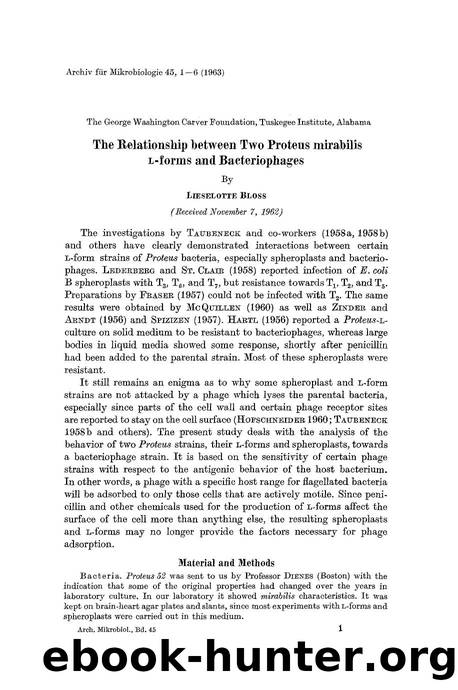 The relationship between two Proteus mirabilis <Emphasis Type="SmallCaps">L<Emphasis>-forms and bacteriophages by Unknown