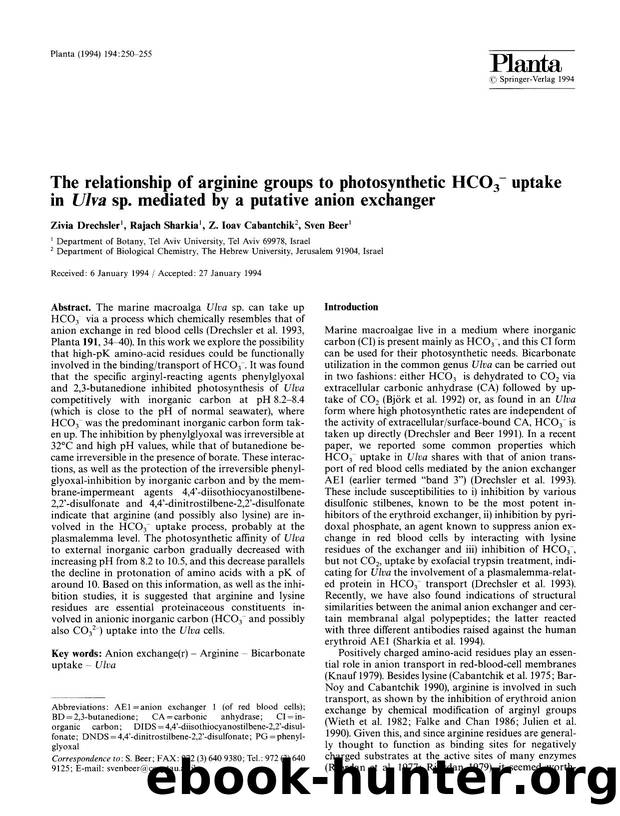 The relationship of arginine groups to photosynthetic HCO<Stack><Subscript>3<Subscript><Superscript>-<Superscript><Stack> uptake in <Emphasis Type="Italic">Ulva<Emphasis> sp. media by Unknown