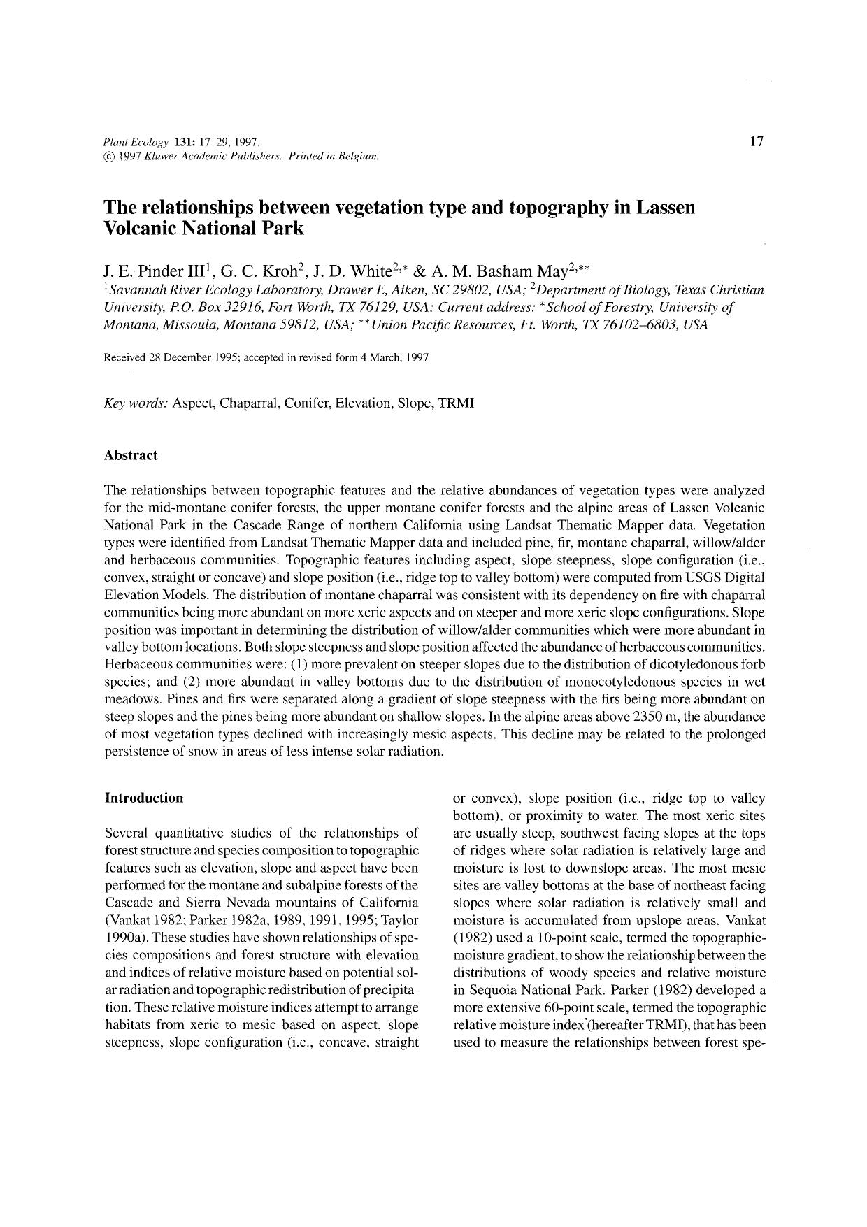 The relationships between vegetation type and topography in Lassen Volcanic National Park by Unknown
