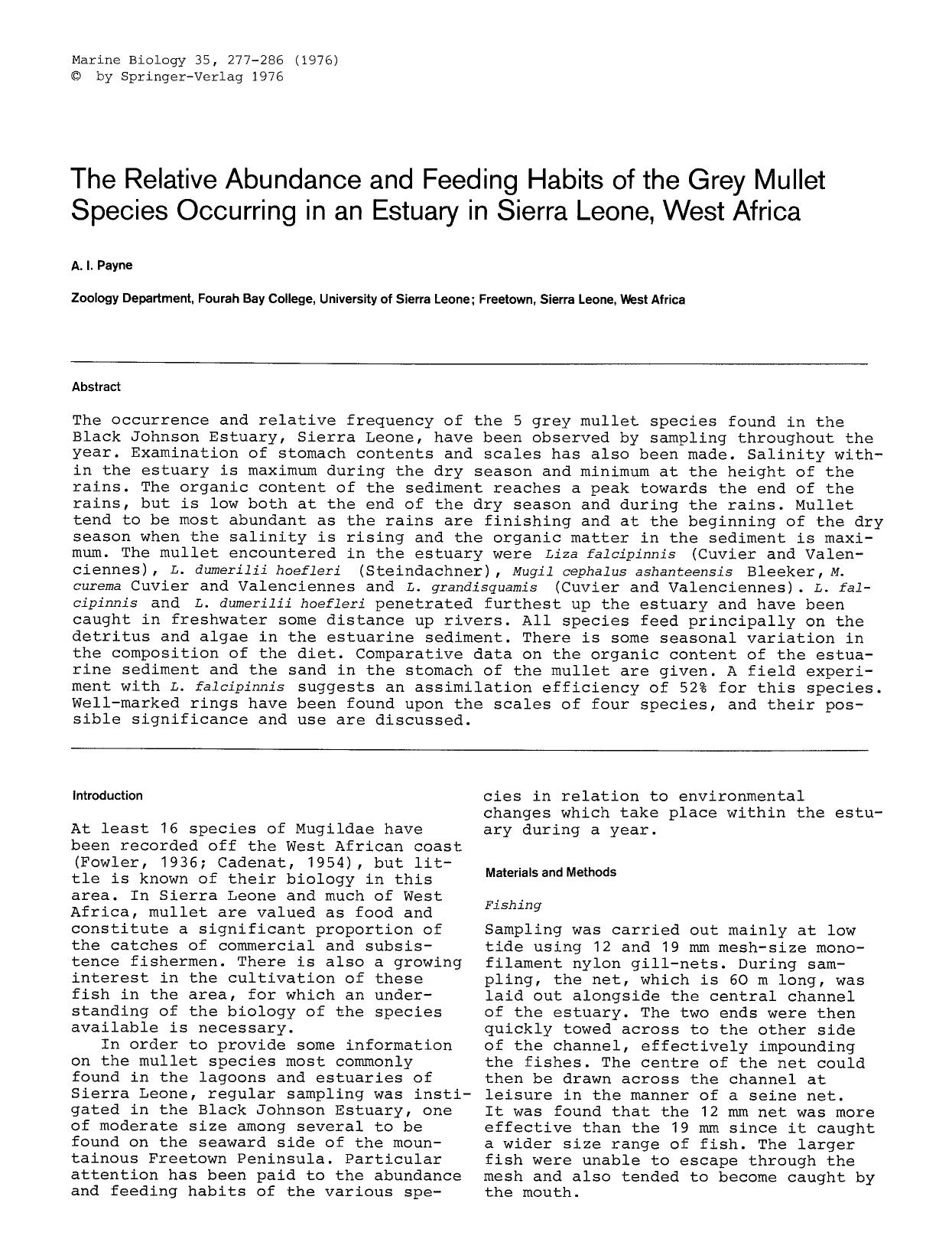 The relative abundance and feeding habits of the grey mullet species occurring in an Estuary in Sierra Leone, West Africa by Unknown