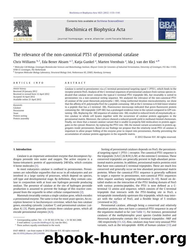 The relevance of the non-canonical PTS1 of peroxisomal catalase by Chris Williams & Eda Bener Aksam & Katja Gunkel & Marten Veenhuis & Ida J. van der Klei