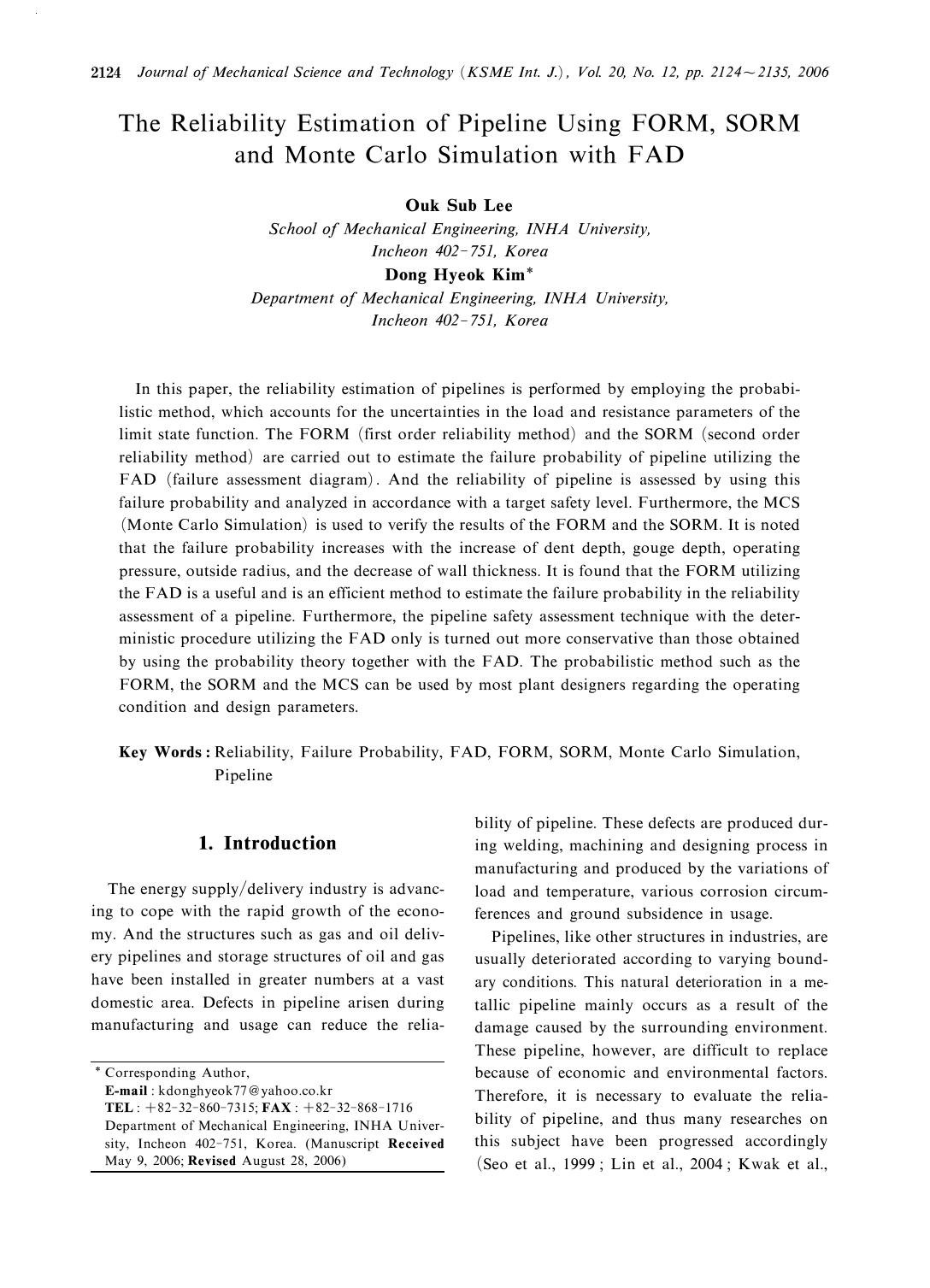 The reliability estimation of pipeline using FORM, SORM and Monte Carlo Simulation with FAD by Unknown
