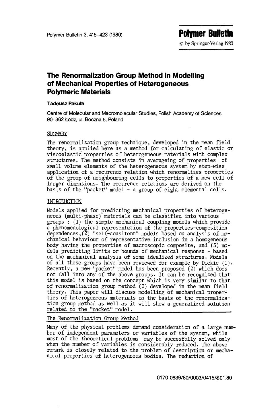 The renormalization group method in modelling of mechanical properties of heterogeneous polymeric materials by Unknown