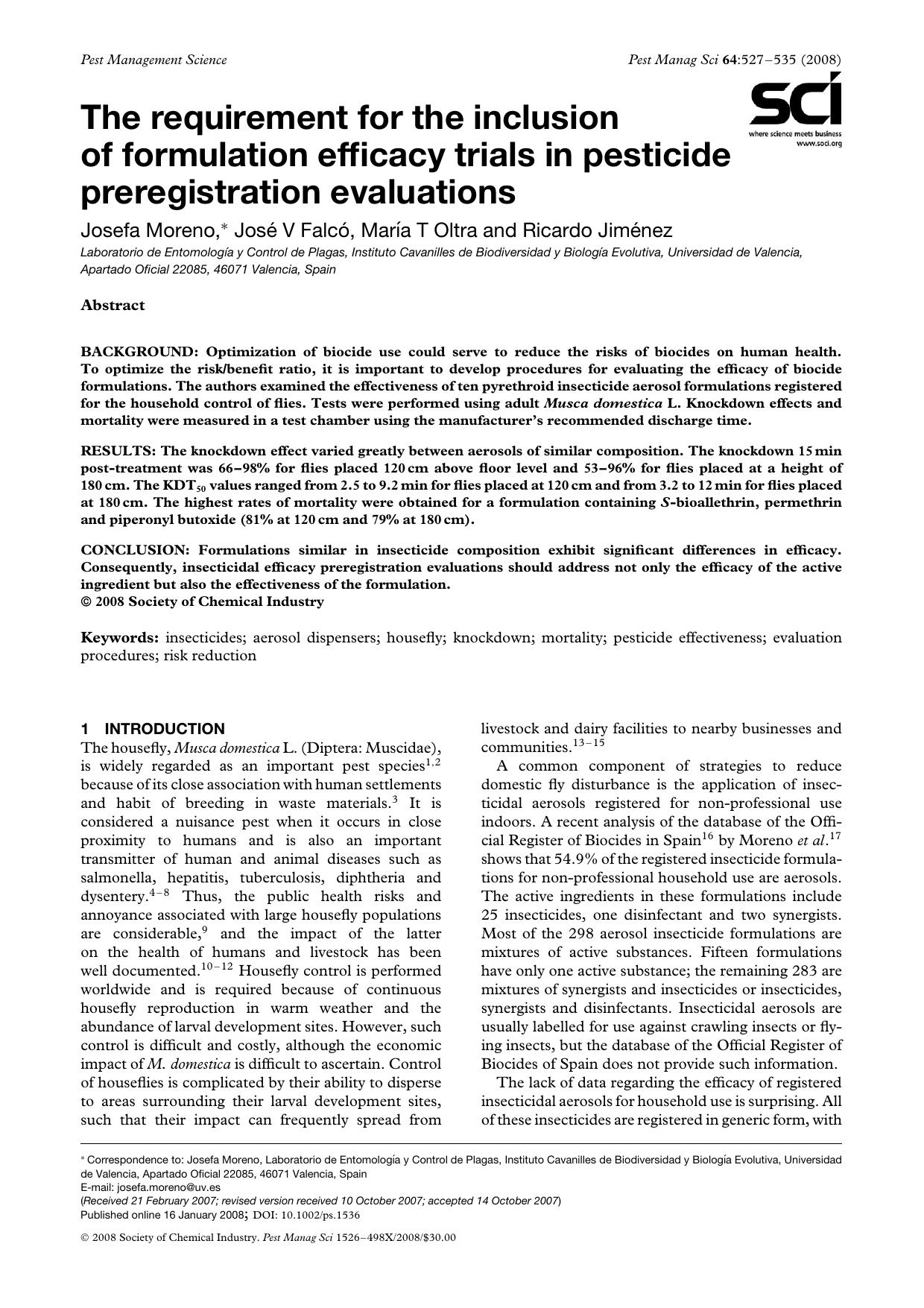The requirement for the inclusion of formulation efficacy trials in pesticide preregistration evaluations by Unknown