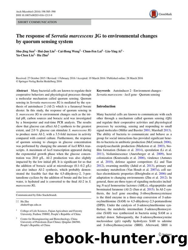 The response of Serratia marcescens JG to environmental changes by quorum sensing system by Shu-Jing Sun & Hui-Jun Liu & Cai-Hong Weng & Chun-Fen Lai & Liu-Ying Ai & Yu-Chen Liu & Hu Zhu