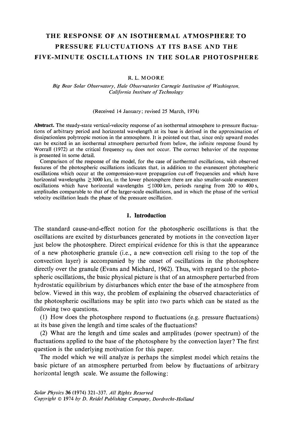 The response of an isothermal atmosphere to pressure fluctuations at its base and the five-minute oscillations in the solar photosphere by Unknown