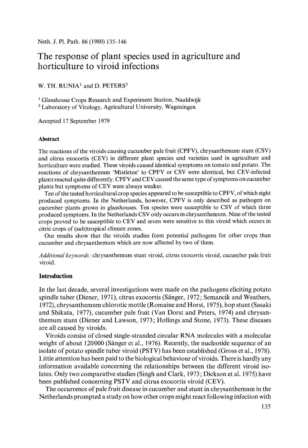 The response of plant species used in agriculture and horticulture to viroid infections by Unknown